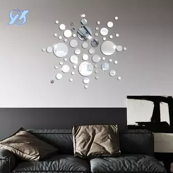 52 круглые зеркальные акриловые наклейки на стену, креативные наклейки для украшения детской спальни своими руками