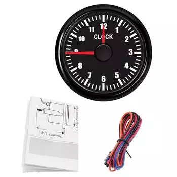 52 мм 2 Часовой датчик 12-часовой индикатор Красная подсветка Для автомобиля Грузовика Лодки Яхты Черный