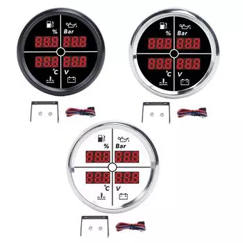 52 мм 4 в 1 многофункциональный датчик цифровой дисплей уровень топлива давление масла температура воды измеритель Vo 81000330 Black Bezel Black Dia