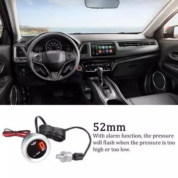 52 мм Автомобильный цифровой измеритель давления масла, светодиодный дисплей 9-35 В с функцией сигнализации датчика 1/8NPT чёрный