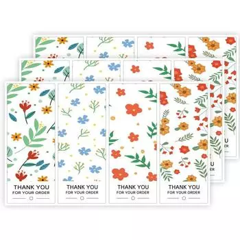 52 наклейки/упаковка, Свежие цветы, Наклейки «Спасибо», Прямоугольные, Простые, Запечатывающие наклейки, Наклейки для запечатывания подарочных коробок, Наклейки 52 stickers/bag