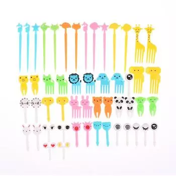 52 шт мини-мультяшная вилка для фруктов с животными, детская десертная вилка, украшение для вечеринки One Size