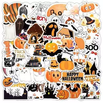 52 шт. самоклеящиеся наклейки на Хэллоуин милые водонепроницаемые наклейки на Хэллоуин с изображением замка-призрака и тыквы для телефона, ноутбука, багажа, гитары