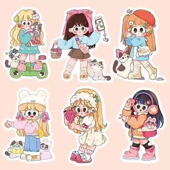 52 шт. водонепроницаемых наклеек с милыми мультяшными девочками для украшения ноутбуков и чехлов для телефонов [#high definition pattern #]