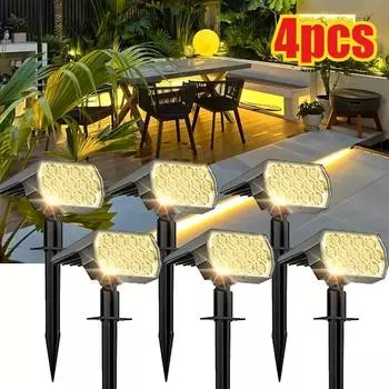 52 светодиодных солнечных фонарей, водонепроницаемые, 3 режима освещения, садовый прожектор на солнечной батарее для ландшафтного декора на открытом воздухе 1pc-white light