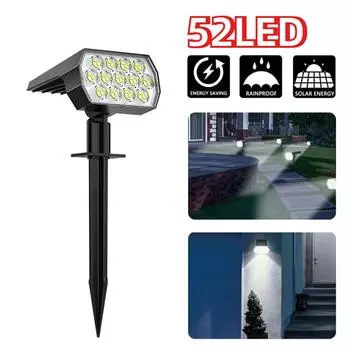 52 светодиодных солнечных ландшафтных светильника, уличный водонепроницаемый светильник IP65, 3 режима, солнечный садовый прожектор для двора, газона, пешеходной дорожки 1pc-white light