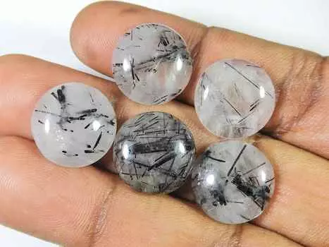 52Cts. Натуральный черный рутиловый кварц кабошон россыпью драгоценный камень 05 шт. лот 16X16MM RQ-1499