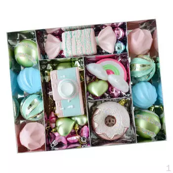 52Pcs Macaron Christmas Ornaments, Pendants Tree Decorations DIY Hanging Ornaments for