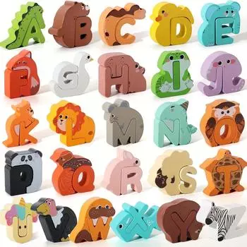 52pcs Matching Game, Wooden Alphabet Animal Puzzles for Students, ABC Peg Puzzles for Kids Ages 3/5, Learning Activities Toys, Christmas present Matching Game