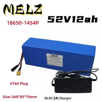 52 В 12 Ач 18650 литиевый аккумулятор 12000 мАч 14S4P подходит для встроенного зарядного устройства BMS 250-1000 Вт + 58,8 В 2A
