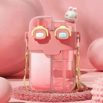 530 мл/780 мл, красочная двойная чашка для питья для студентов, детская уличная летняя кружка, пластиковая кружка с соломинкой 530ML зелёный