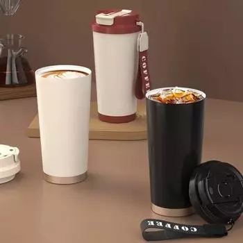 530 мл термос из нержавеющей стали кофейная чашка с двойными стенками из нержавеющей стали 316 с вакуумной изоляцией и соломинкой для кофейного стакана в подарок 530ml чёрный