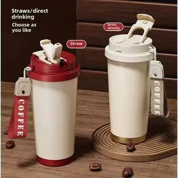 530 мл термос из нержавеющей стали кофейная чашка с двойными стенками из нержавеющей стали 316 с вакуумной изоляцией и соломинкой для кофейного стакана в подарок 530ml чёрный