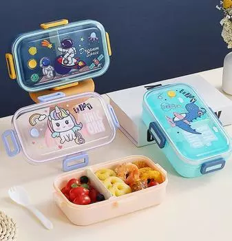 530ml/700ml Cartoon Lunch Box With Spoon Leak-Proof Food Grade Plastic Microwave Bento Box Kids Student Food Container as show