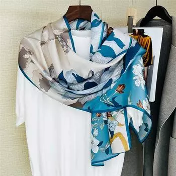 53*170 см высококачественный 100% шелк тутового шелкопряда тонкий длинный шарф с цветочным принтом шаль шейный платок подарок для женщин 53*170cm