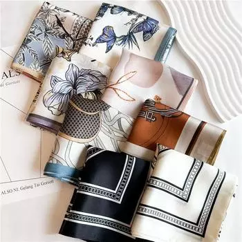 53*53 см квадратный шелковый шарф женский модный принт маленький шейный платок офисный женский пояс для волос носовой платок женский платок шарф 53*53cm