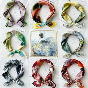 53*53 см квадратный шелковый шарф женский модный принт маленький шейный платок офисный женский пояс для волос носовой платок женский платок шарф