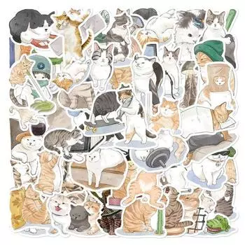 53 шт./компл., наклейка с рисунком, водонепроницаемая, термостойкая, устойчивая к царапинам, защита от слез, повторная паста, наклейка с изображением кота, ручная роспись, наклейка для скрапбукинга, аксессуар для чемодана