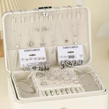 53 шт. комплект винтажных ювелирных изделий в стиле бохо для женщин, элегантные серебряные геометрические серьги с цирконием, ожерелье, браслет, повседневная одежда