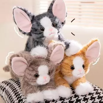 53 см плюшевая игрушка в виде куклы-кошки, мягкая игрушка в виде животного с большими ушами, лежащая подушка в виде котенка, наполненная хлопком PP, удобная, обнимающаяся, подарок на день рождения для детей и взрослых черный белый