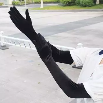 53 см женские золотые бархатные длинные перчатки черные ретро банкетные аксессуары осень-зима теплые черные вечерние перчатки для этикета 53CM