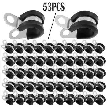 53PCS 1/2 Inch 3/8 inch Cable Clamps Stainless Steel Tape Clamps Insulated Hose Pipe Sturdy Wire Clamp for Automotive Industry 53PCS 1 2 feet