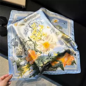 53x53см 100% Шарф из тутового шелка Роскошная квадратная бандана для волос Элегантная повязка на голову Шейный платок Солнцезащитная шаль для женщин 53*53cm