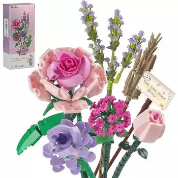 547 шт. Букет цветов Мини Розовая Роза Лаванда Строительные Блоки Набор Креативный Домашний Декор Игрушки Подарок На Годовщину Для Девочки С Коробкой