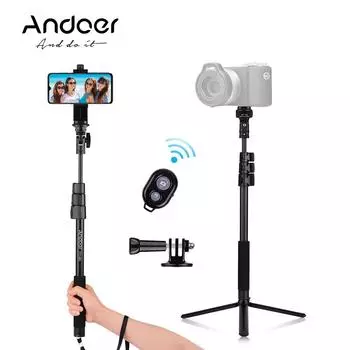 54-дюймовая выдвижная подставка-штатив для селфи-палки из алюминиевого сплава со съемным настольным штативом чёрный