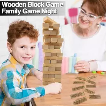 54 шт., деревянная башня с вопросами, кувыркающаяся башня для взрослых, детей, семьи, друзей, взаимодействие, забавная деревянная игрушка-блок, многопользовательская штабелируемая игра для одного игрока