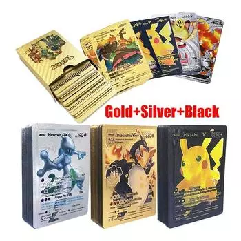 54 шт. карты покемонов золото, черный, серебряный, испанский, французский, английский, Vmax GX Чаризард Пикачу, редкая коллекция, боевой тренер, карты, игрушки
