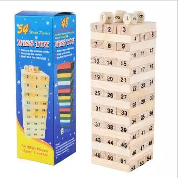 54 шт. / Компл. Творческий роман цифровой Jenga Building Block игрушки деревянный мозг игра для детей развлечения интеллект интерактивная игрушка 54 Pcs/set-22.5*6.5*6.5cm