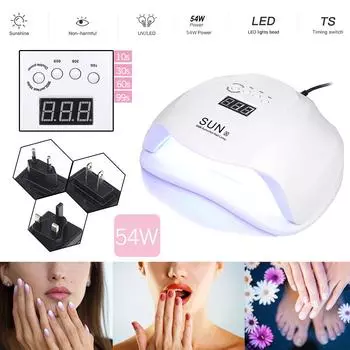 54 Вт УФ-светодиодная лампа для ногтей Pro, сушилка для ногтей с солнечным светом, инструмент для дизайна ногтей US Plug