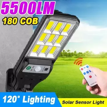 5500LM Ультрамощная солнечная лампа 120° Широкополосное освещение Уличные солнечные светодиодные фонари 3 режима с дистанционным управлением Уличный фонарь A-1PC