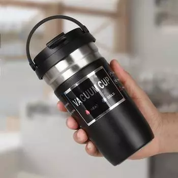 550 мл Деловой стиль Двойной Нержавеющая сталь Кофейный Термос Кружка Автомобильный Термос С Ручкой Дорожный Стакан 550ml чёрный