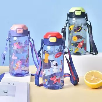 550 мл Детская бутылка для воды для школы, портативная мультяшная собака, поильник, креативная чашка для кормления с трубочками и крышками, посуда для питья 550ml чёрный