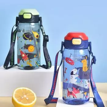 550 мл Детская бутылка для воды для школы, портативная мультяшная собака, поильник, креативная чашка для кормления с трубочками и крышками, посуда для питья 550ml чёрный