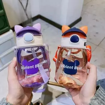 550 мл детские поильники-чашки для воды креативные мультипликационные бутылочки для кормления с трубочками и крышками непроливаемые портативные чашки для напитков для малышей 550ml фиолетовый