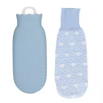 550 мл Грелка Силиконовая Плюшевая Милая Мультяшная Взрывозащищенная Герметичная Бутылка для Горячей Воды Синяя синий