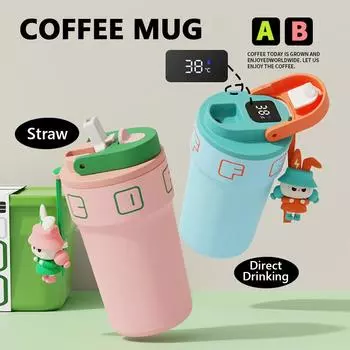 550 мл креативная кофейная чашка с куклой, дисплей температуры, термокружка с соломой, термос из нержавеющей стали, кружка для кофе, стакан 550ml