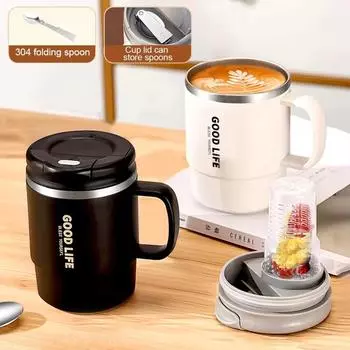 550 мл кружка для кофе с заварником и крышкой из нержавеющей стали бутылка для воды для офиса герметичная чашка для чая и молока рождественские подарки посуда для напитков 550ML чёрный