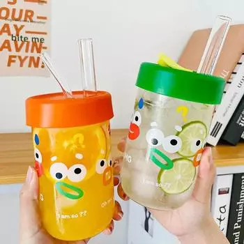 550 мл милые кавайные стаканы с крышкой и соломинкой чашка для чая с пузырьками стеклянные стаканы для кофе кружка для сока банка для молока мокко стакан для воды посуда для напитков 550ML зелёный