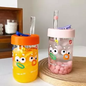 550 мл милые кавайные стаканы с крышкой и соломинкой чашка для чая с пузырьками стеклянные стаканы для кофе кружка для сока банка для молока мокко стакан для воды посуда для напитков 550ML зелёный