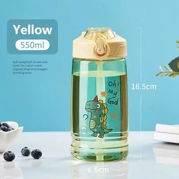 550 мл мультяшная детская бутылка для воды с динозавром пластиковый стаканчик с соломинкой портативная бутылка для питья студенческая детская чашка для воды посуда для питья 550ML