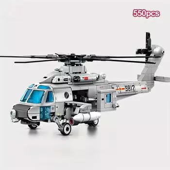 550 шт. Креативные строительные блоки вертолета, подарки своими руками для детей, сборные кирпичи для модели военного вооруженного самолета БЕЗ КОРОБКИ