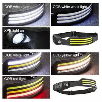 550LM COB LED индукционный COB налобный фонарь для верховой езды 1200mAh USB перезаряжаемый охотничий фонарь рабочий свет 3 режима предупреждающий налобный фонарь
