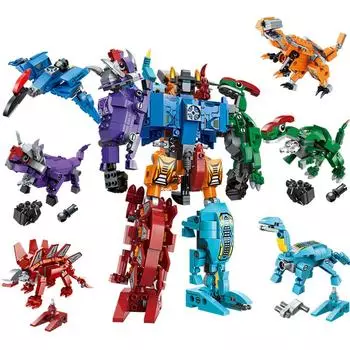 553 шт., обучающие строительные блоки, игрушки для детей, мальчиков, 6 лет, подарок на день рождения «сделай сам», 1414 динозавров, 6 в 1, модель робота, маленькие кирпичи