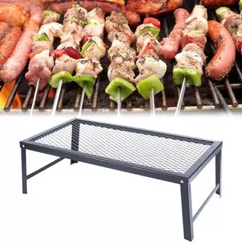 55*30cm Rectangle Fire Pit Grate Folding Grill Grate Black Steel for Outdoor Camping Picnic Iron Plate Bending Forming чёрный