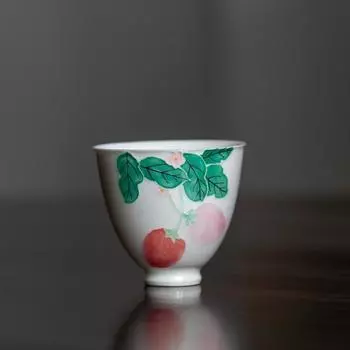 55 мл Бутиковая керамическая чаша с клубникой и ручной росписью, набор блюдец с крышкой, набор ворсовых резных чашек, изысканная чайная чашка кунг-фу, посуда для напитков 8X1.8CM