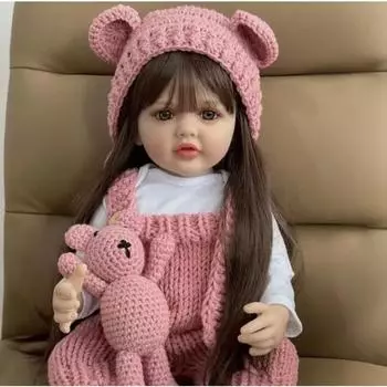 55 см 22 дюйма Длинные каштановые волосы Кукла Reborn Реалистичная принцесса Малышка Подарок на день рождения Реалистичная кукла Reborn Baby Girl Мягкий силикон 55cm full set